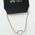 Two Row Rhinestone & Metal Chain Anklet w/ Heart Accent