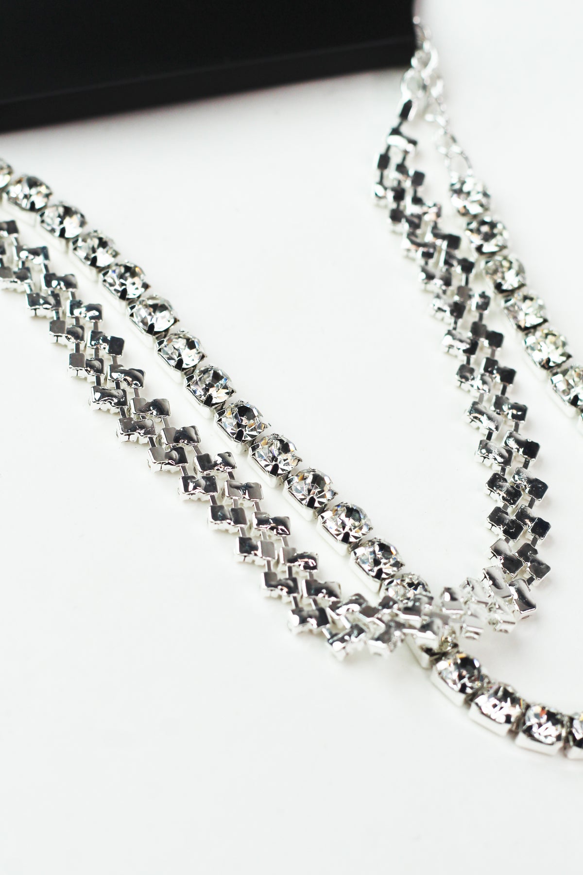 Tennis & Diagonal Rhinestone 2 Chains Anklet