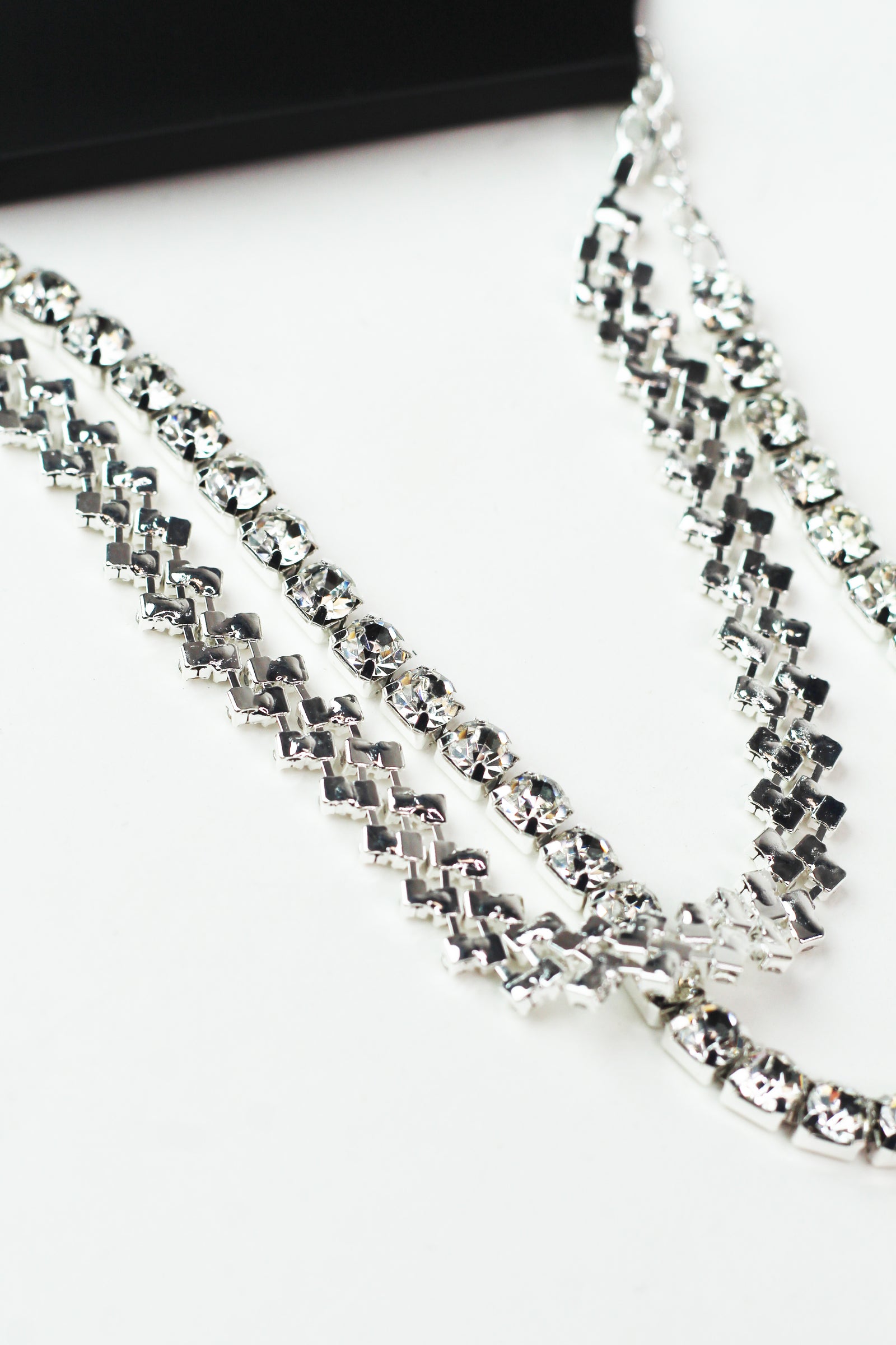 Tennis & Diagonal Rhinestone 2 Chains Anklet