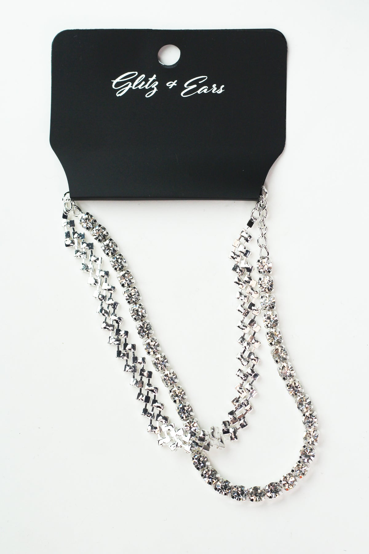 Tennis &amp; Diagonal Rhinestone 2 Chains Anklet