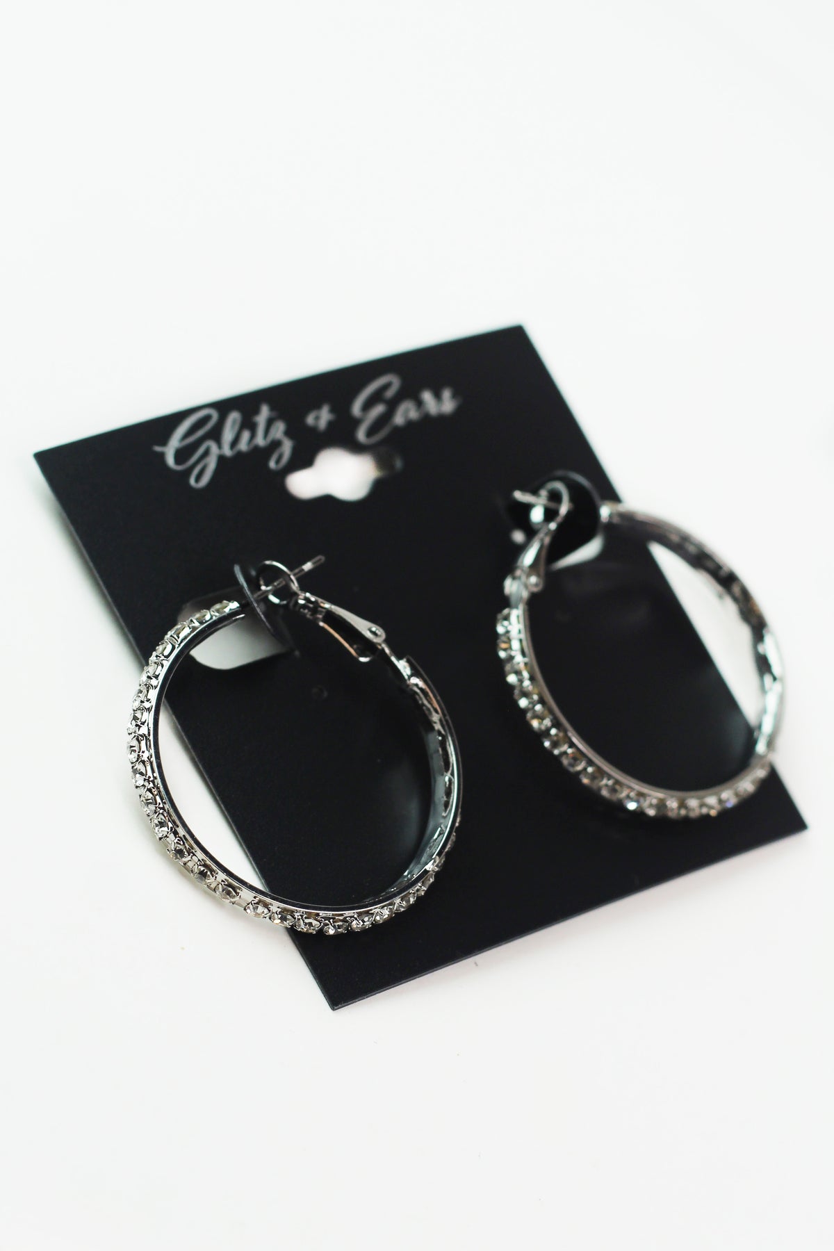 Medium Rhinestone Center Row Lever Back Hoops