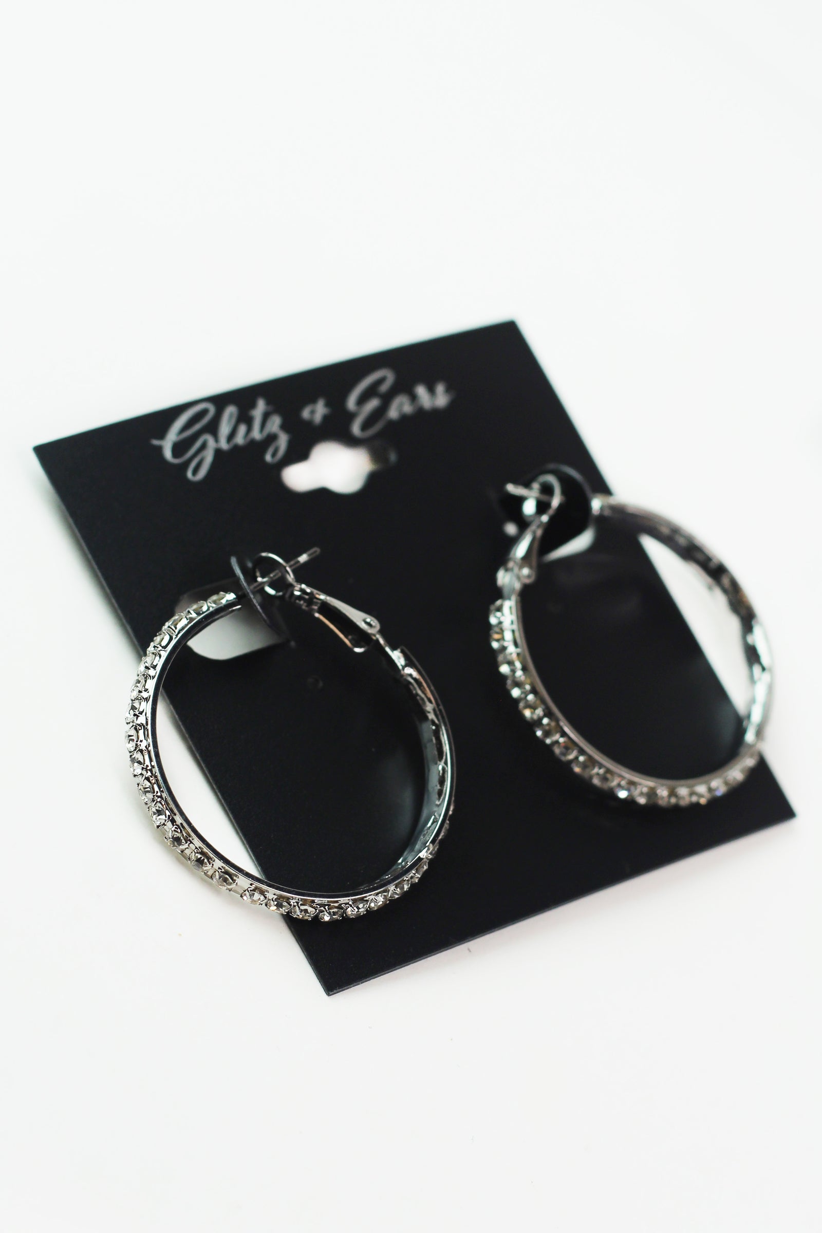 Medium Rhinestone Center Row Lever Back Hoops
