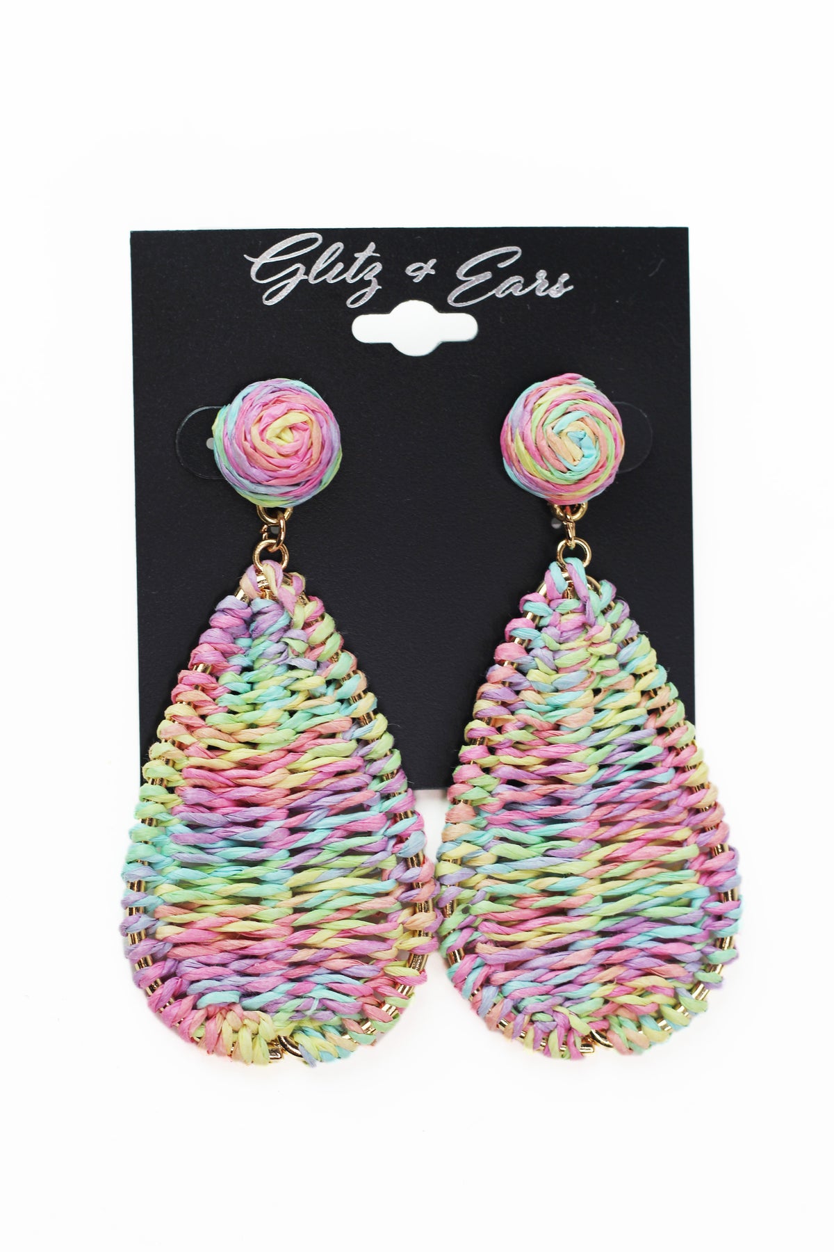 Raffia Knot &amp; Dangling Teardrop Earrings