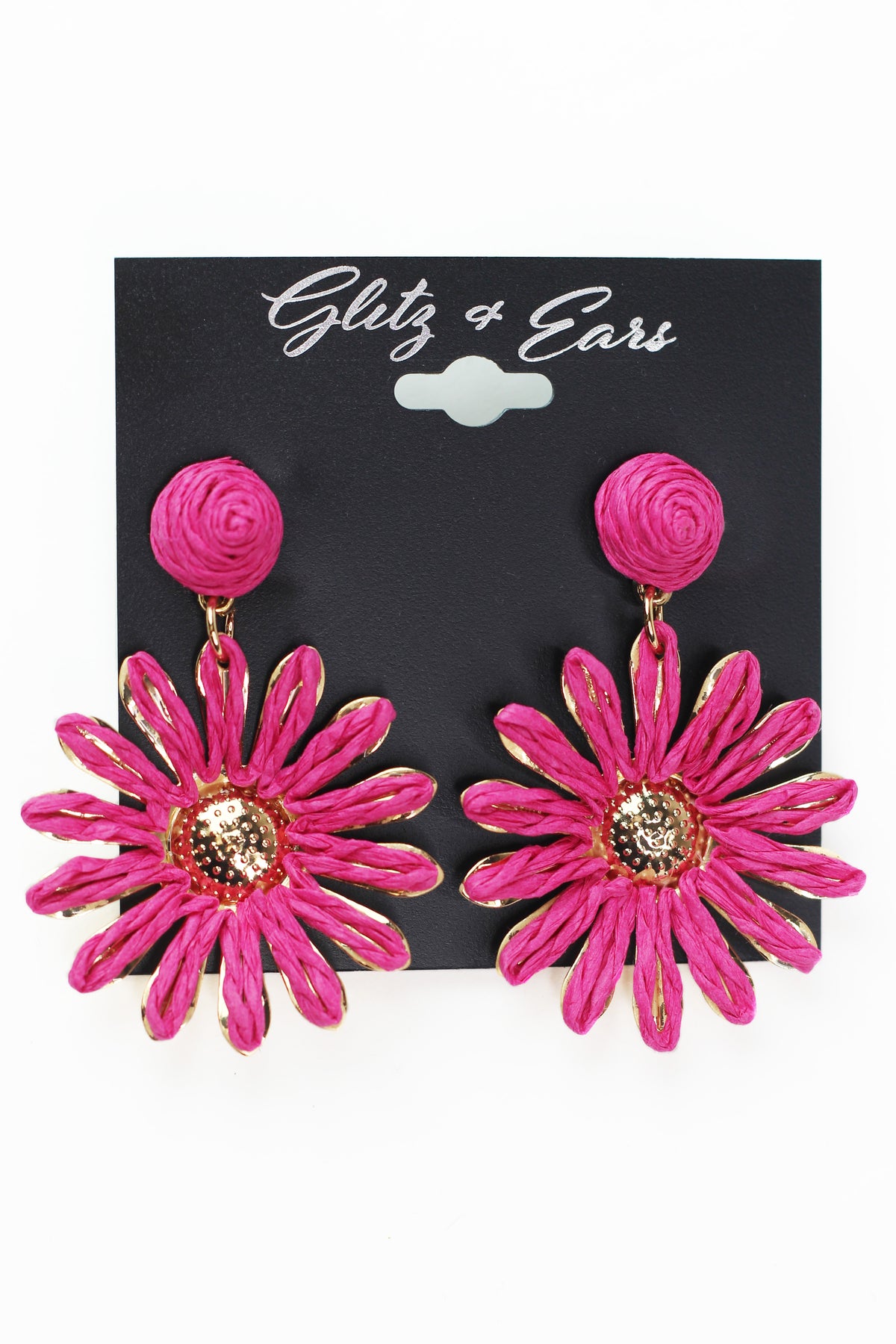 Knot & Dangling Flower Raffia Earrings