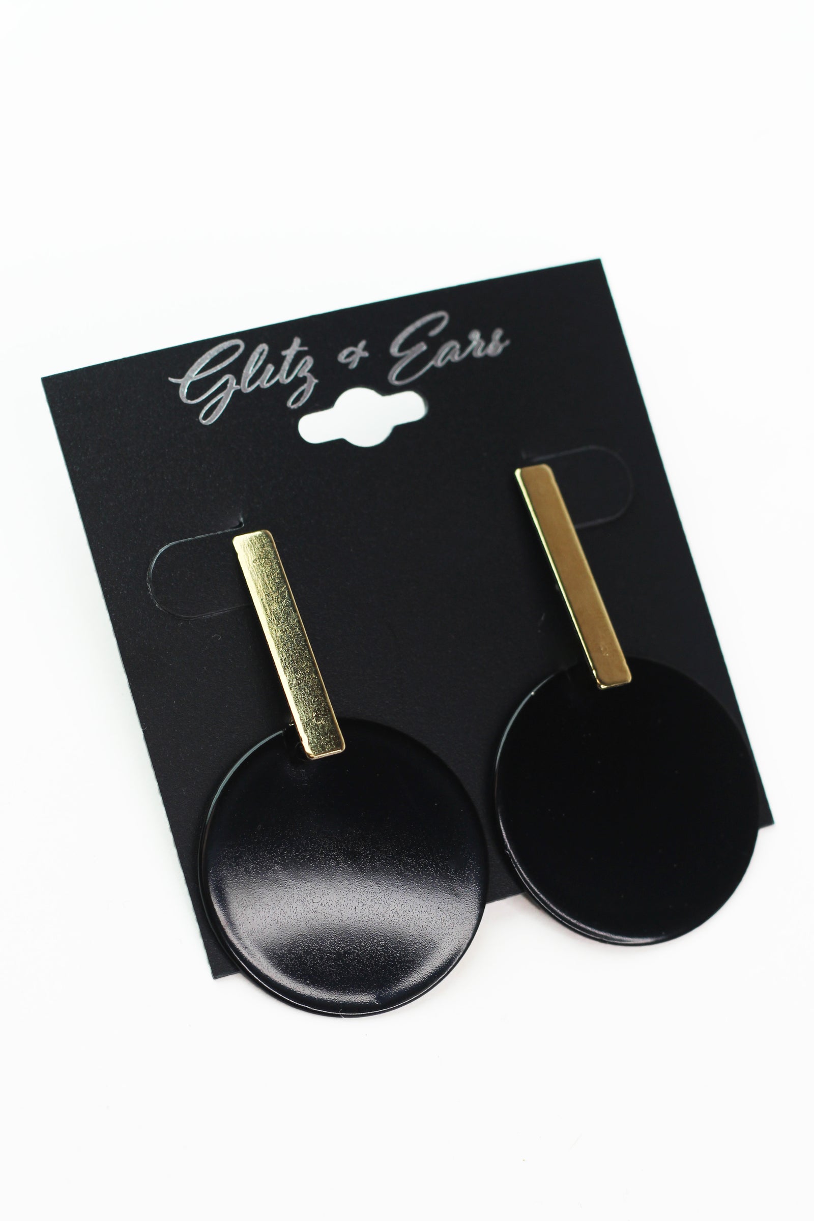 Metal Rectangle & Dangling Circle Earrings