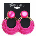Round Stone & Dangling Raffia Hoop Earrings