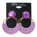 Round Stone & Dangling Raffia Hoop Earrings