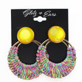 Round Stone & Dangling Raffia Hoop Earrings