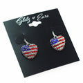 Rhinestone USA Flag Dangling Heart Earrings
