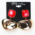 Square Stone & Dangling Abstract Shape Earrings