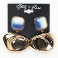 Square Stone & Dangling Abstract Shape Earrings