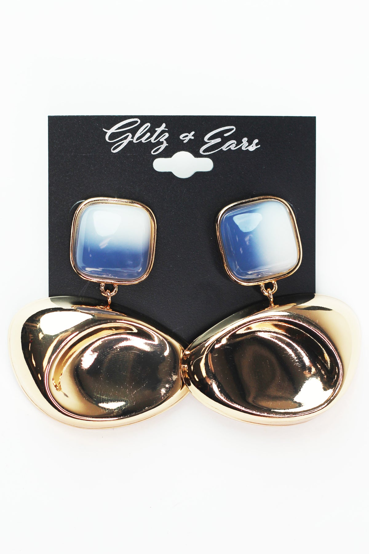 Square Stone & Dangling Abstract Shape Earrings