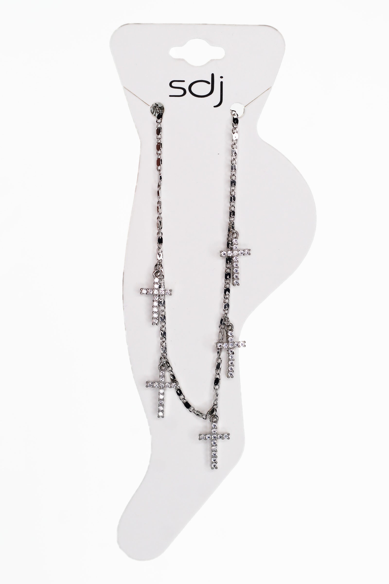 Dangling Pave Cross Charms Anklet