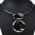 Metal Choker w/ Oval & Round Pendant