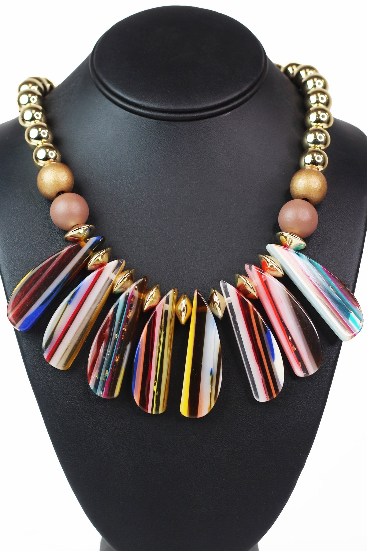 Metal Beads &amp; Multicolor Spikes Statement Necklace