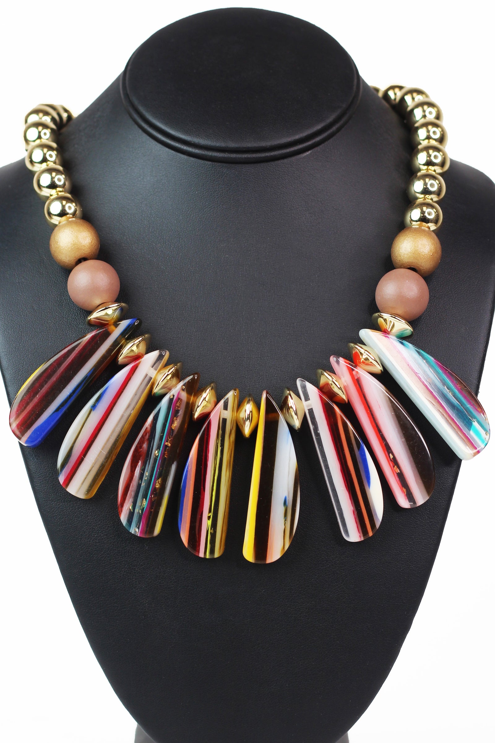 Metal Beads & Multicolor Spikes Statement Necklace
