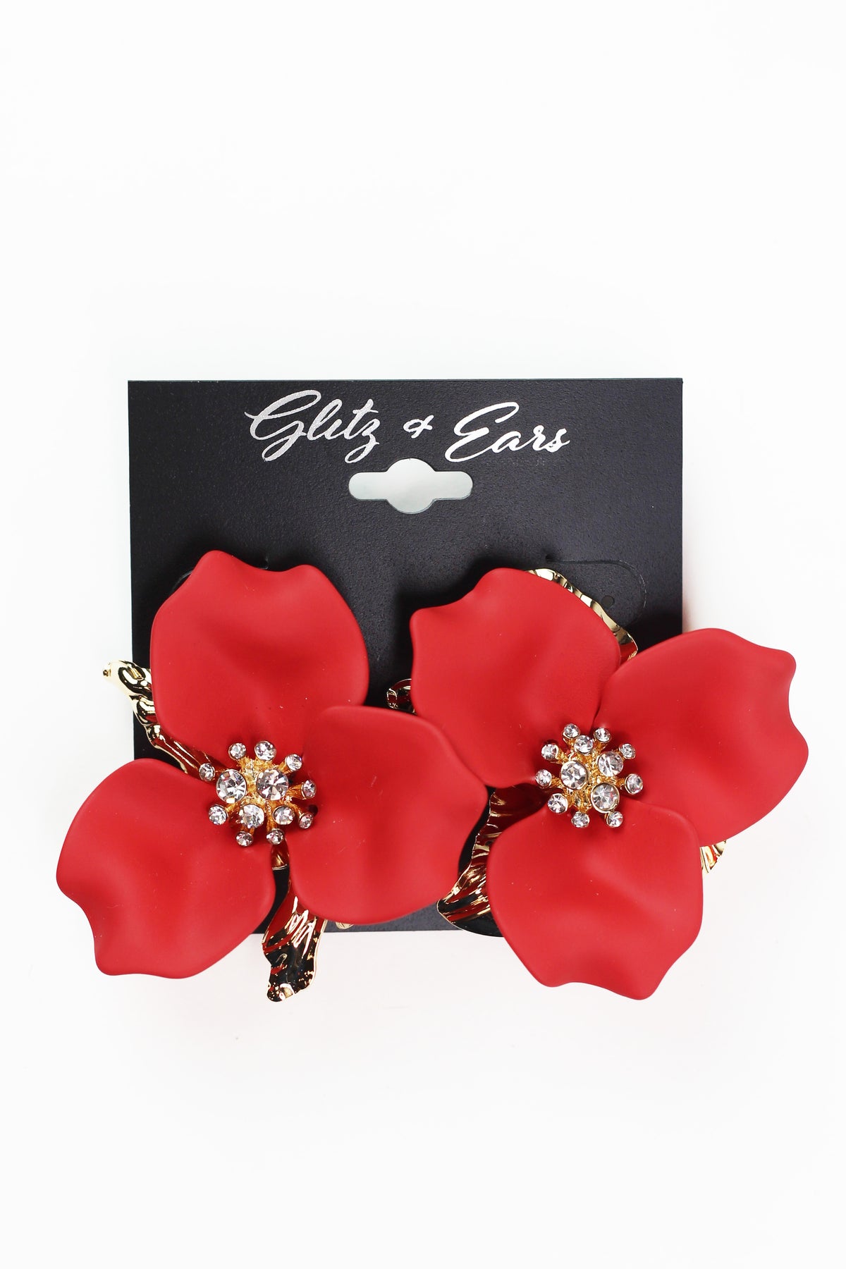 Large Flower Metal Leaf Center Stud Earring