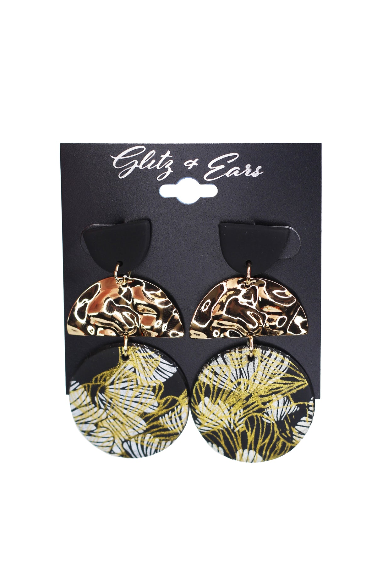 3 Part Clay &amp; Foil Earrings w/ Hammered Metal Center
