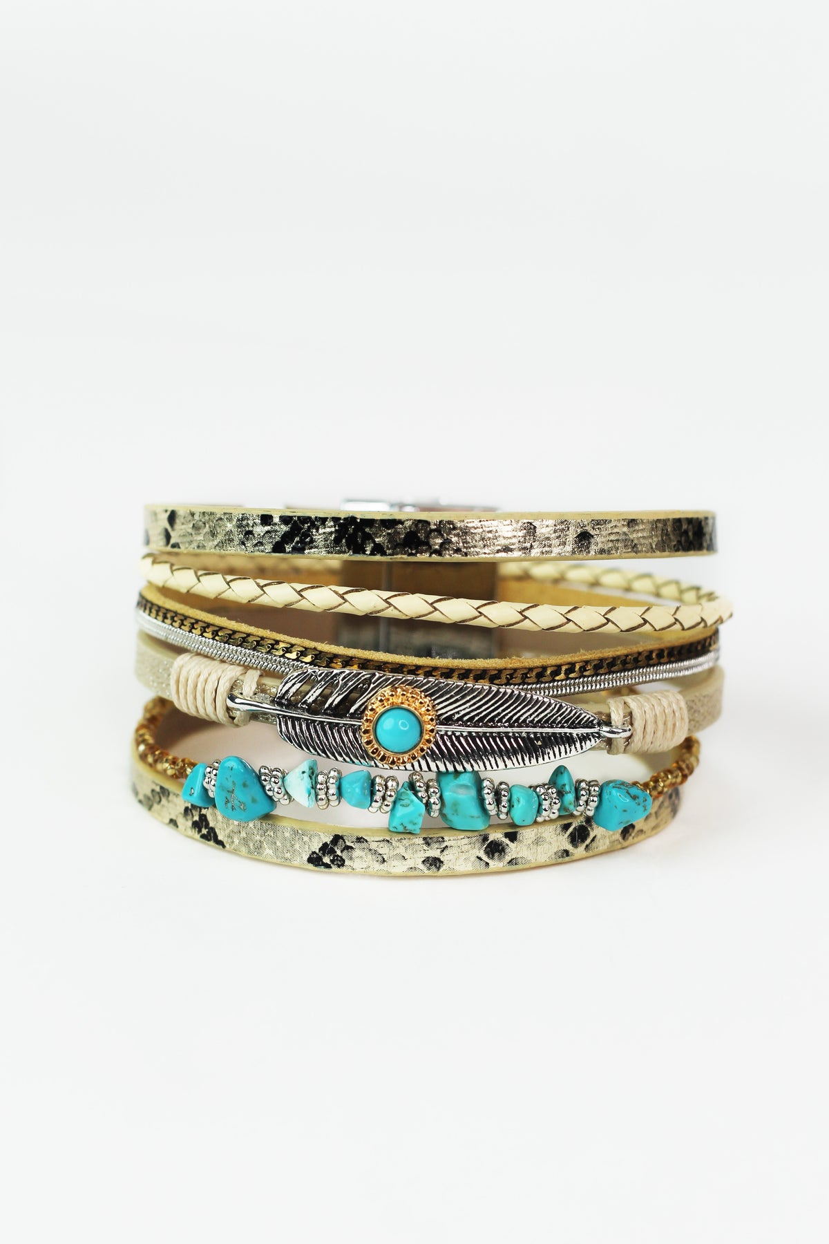 Multi Strand Magnetic Bracelet w/ Feather &amp; Beads