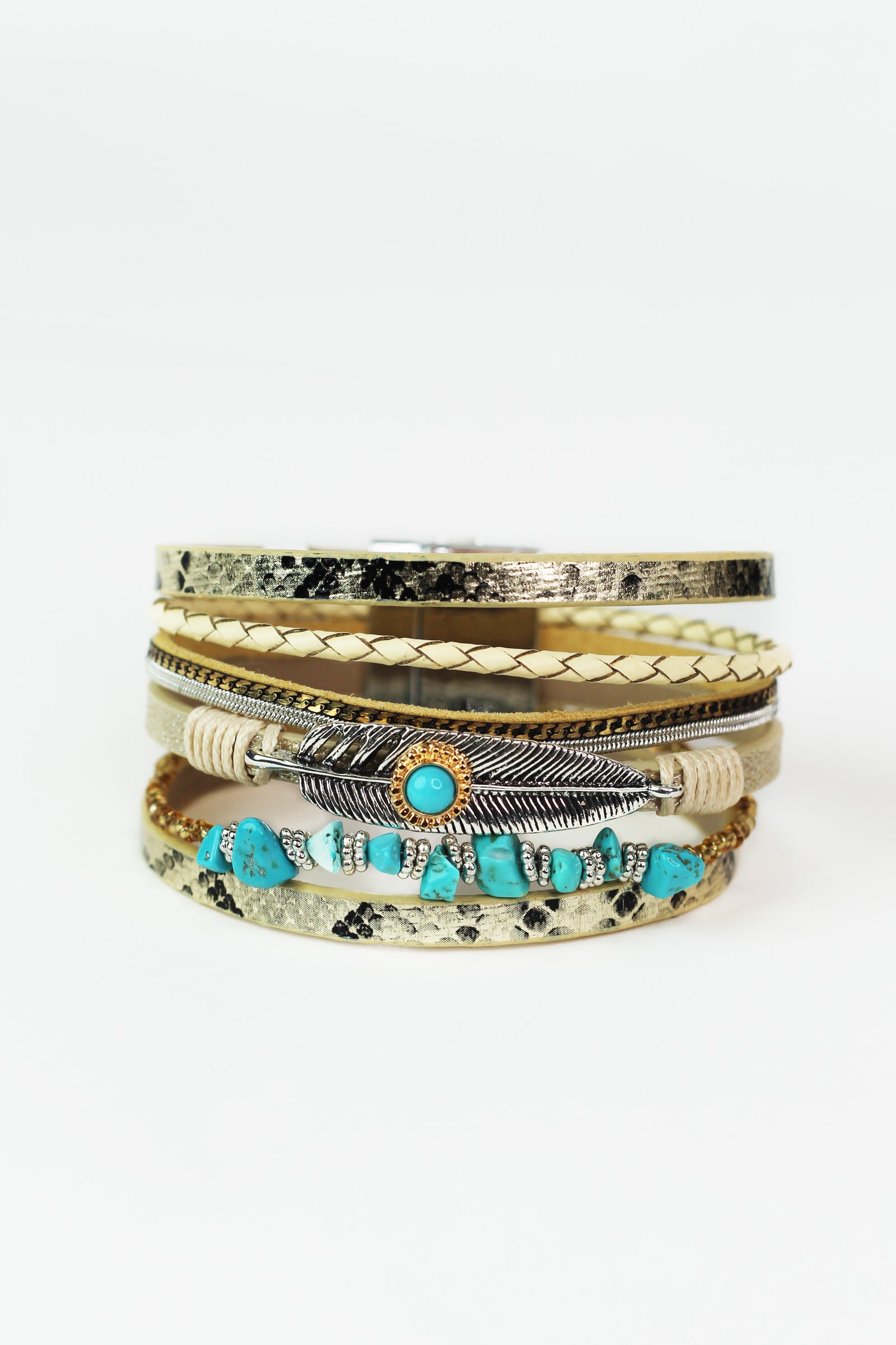 Multi Strand Magnetic Bracelet w/ Feather & Beads