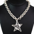 Double Circles Chain Necklace w/ Hammered Star Pendant