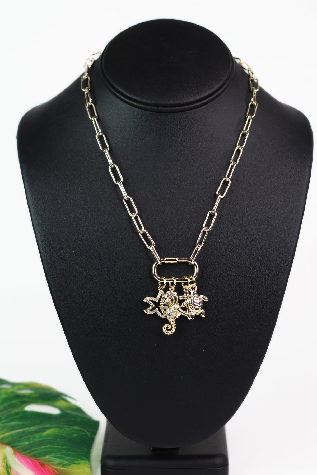 Pave Accented Starfish Seahorse Turtle &amp; Anchor Chain Necklace