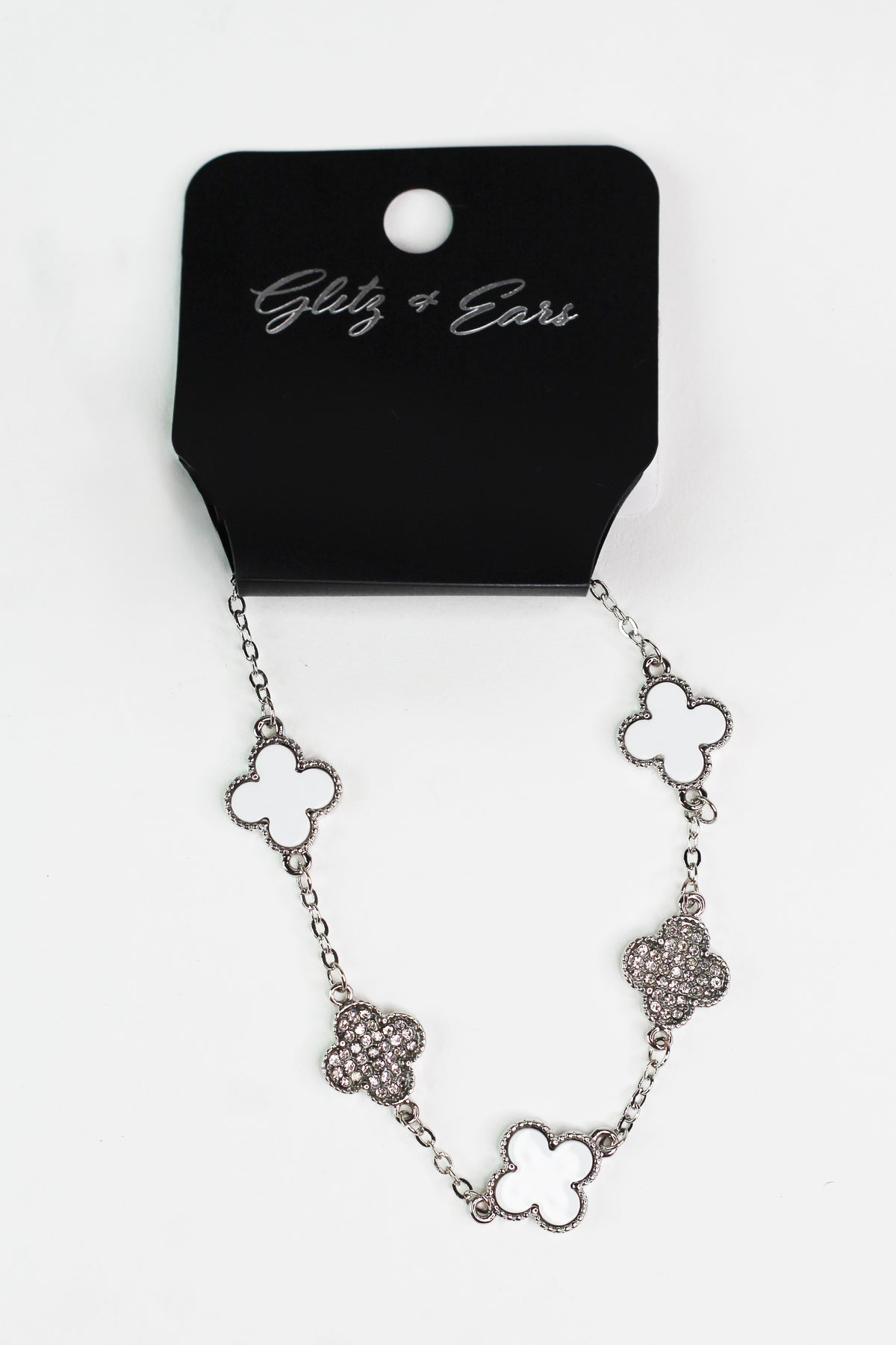 5 Spaced Clovers w/ Pave Accents Bracelet