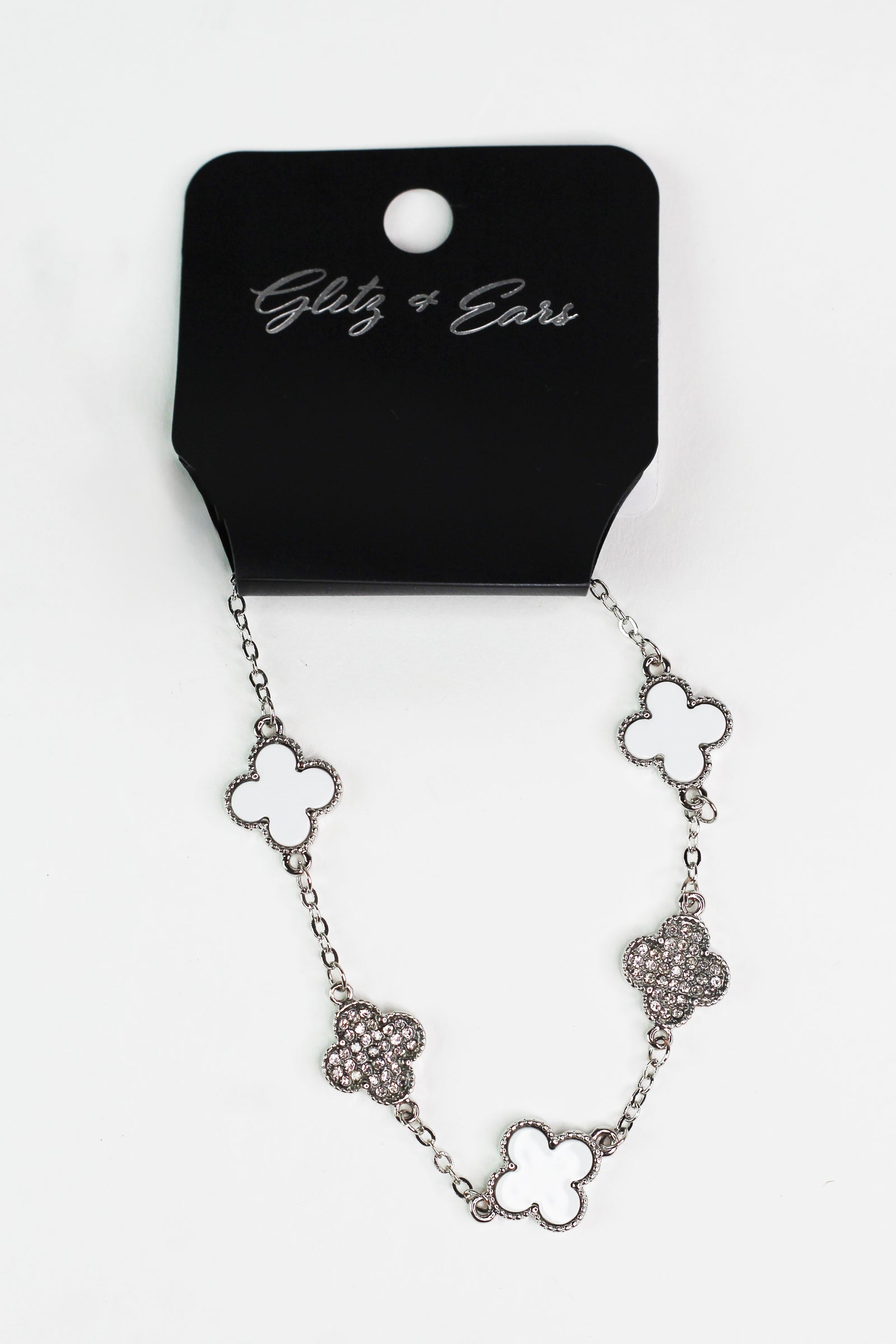5 Spaced Clovers w/ Pave Accents Bracelet