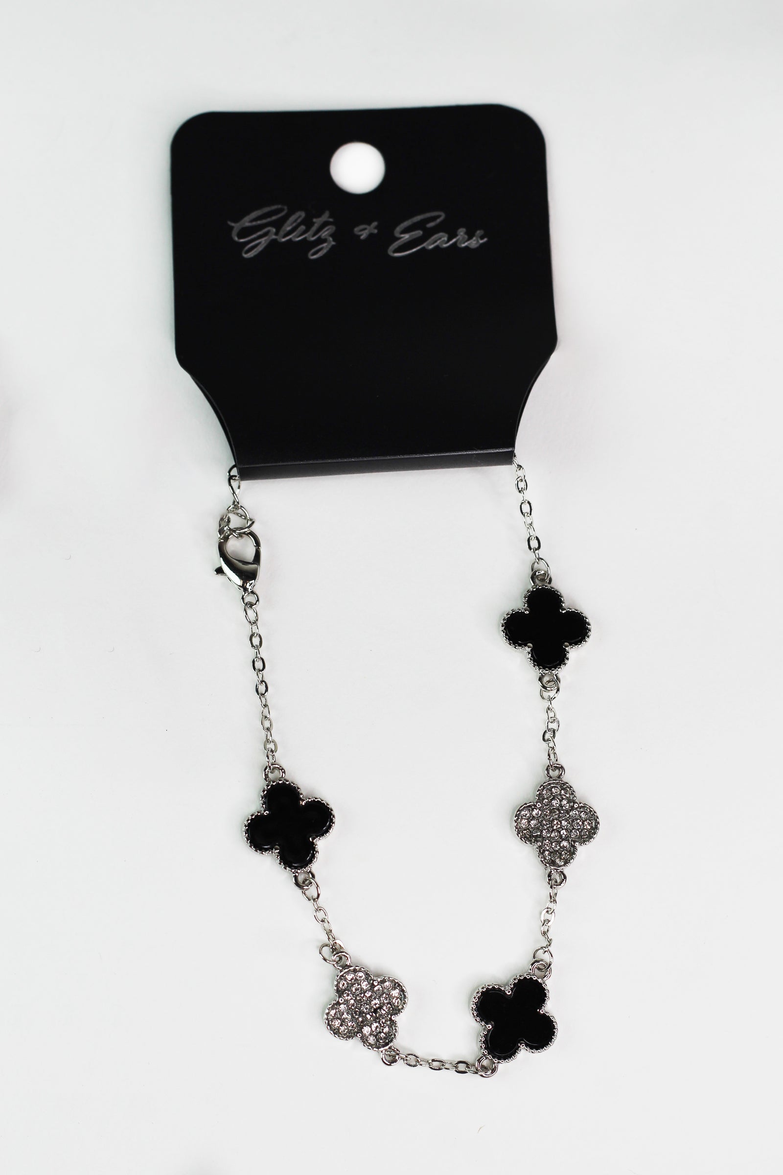 5 Spaced Clovers w/ Pave Accents Bracelet