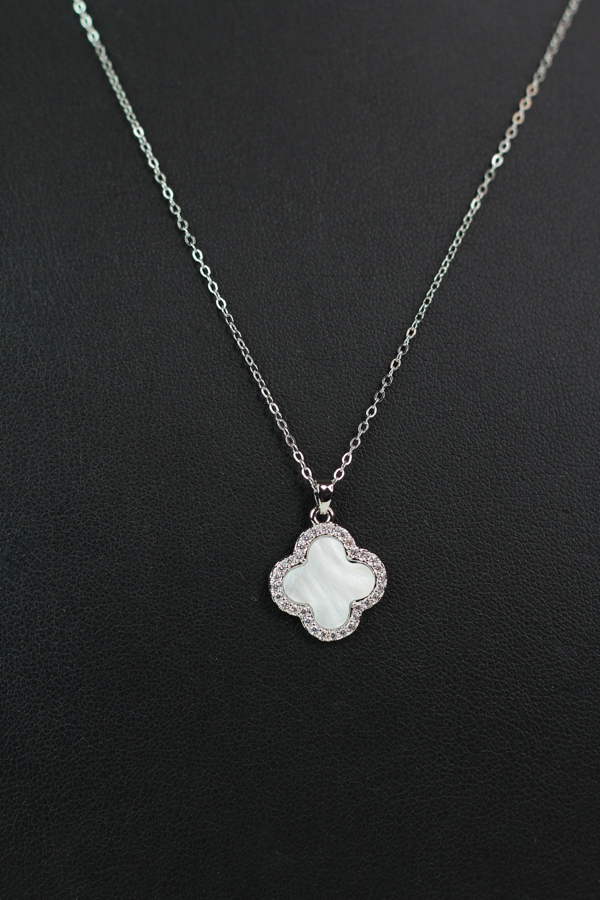 Pave Trimmed Clover Dainty Chain Necklace