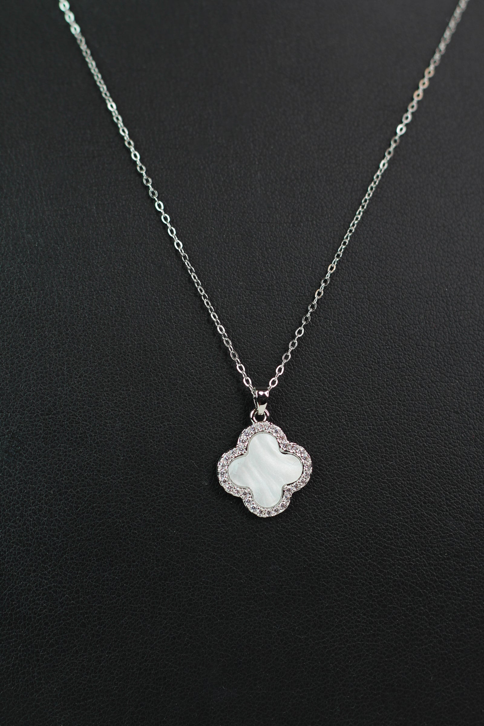 Pave Trimmed Clover Dainty Chain Necklace