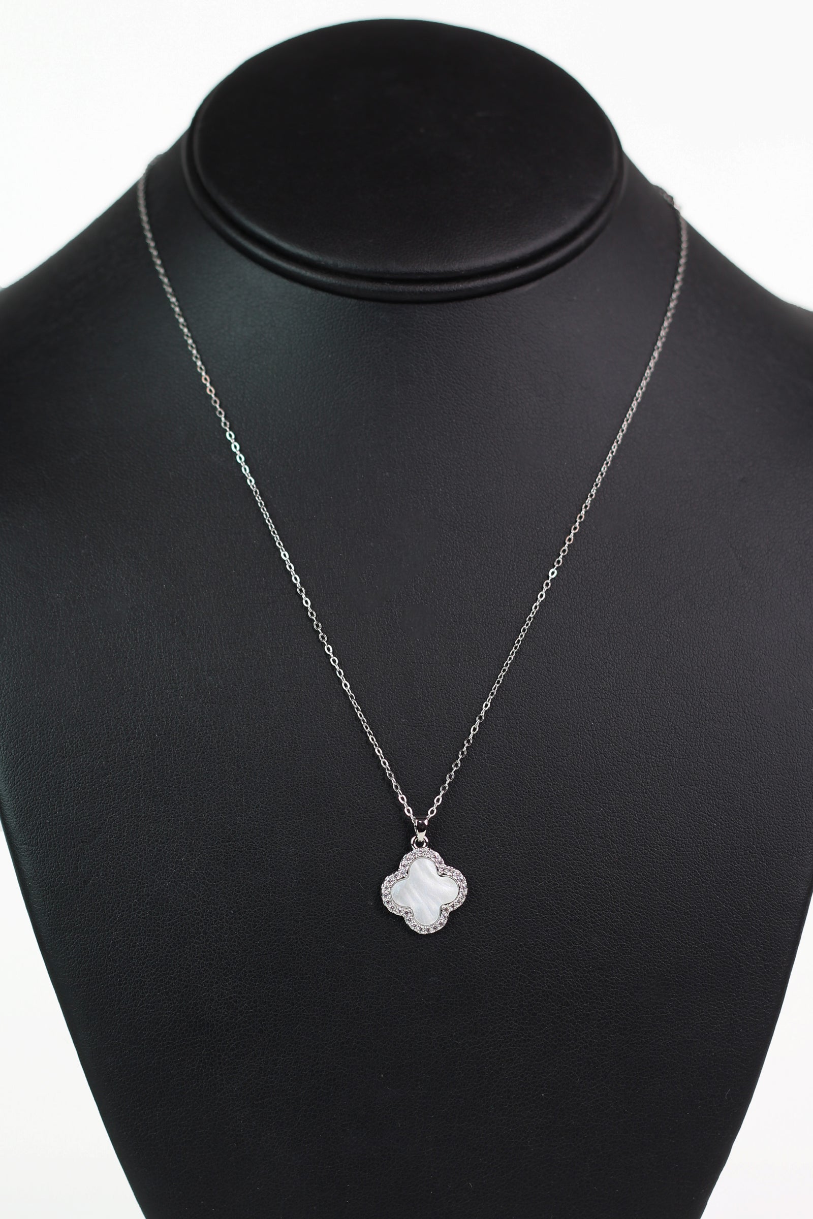 Pave Trimmed Clover Dainty Chain Necklace