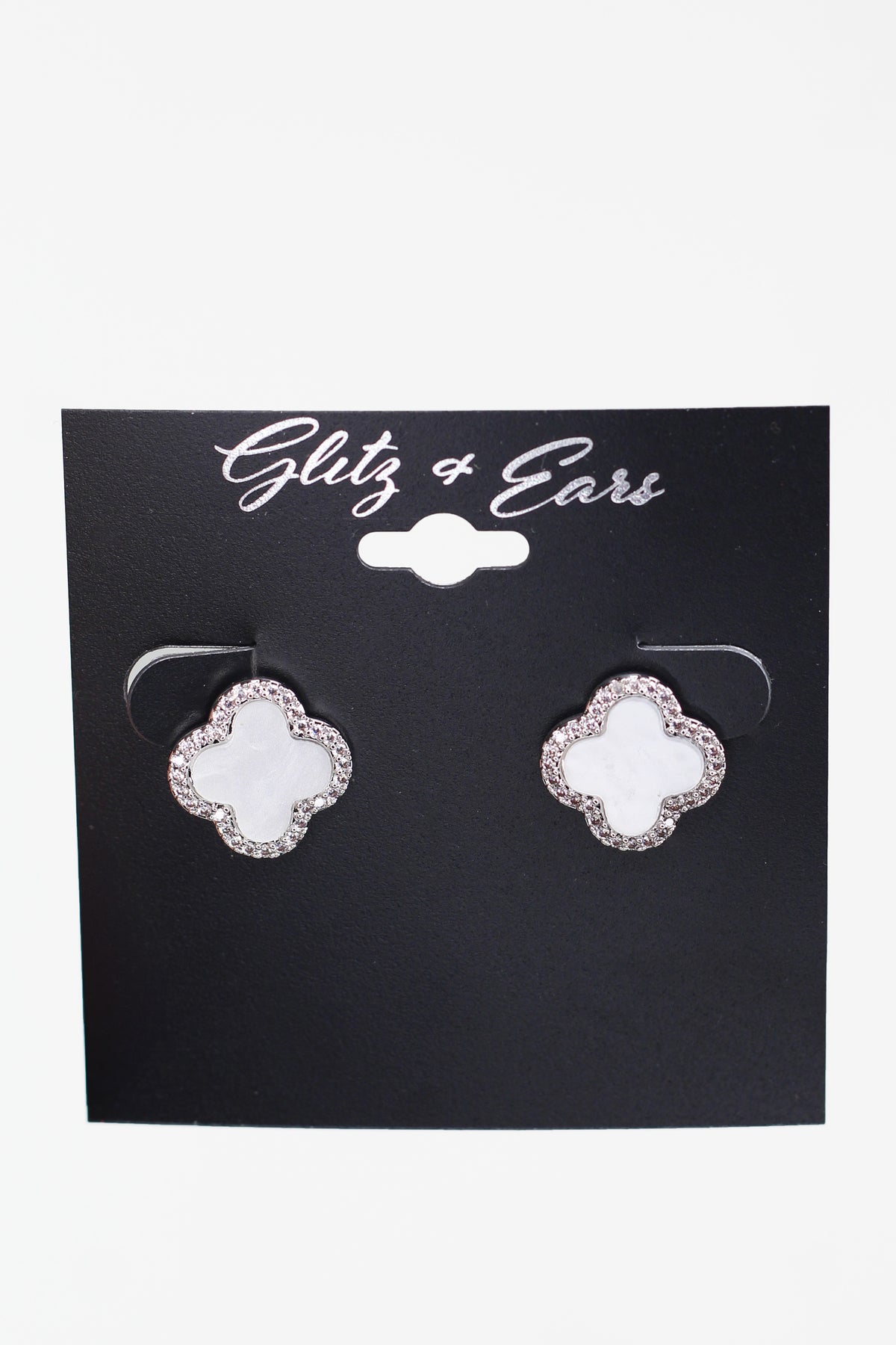 Pave Trimmed Clover Stud Earrings