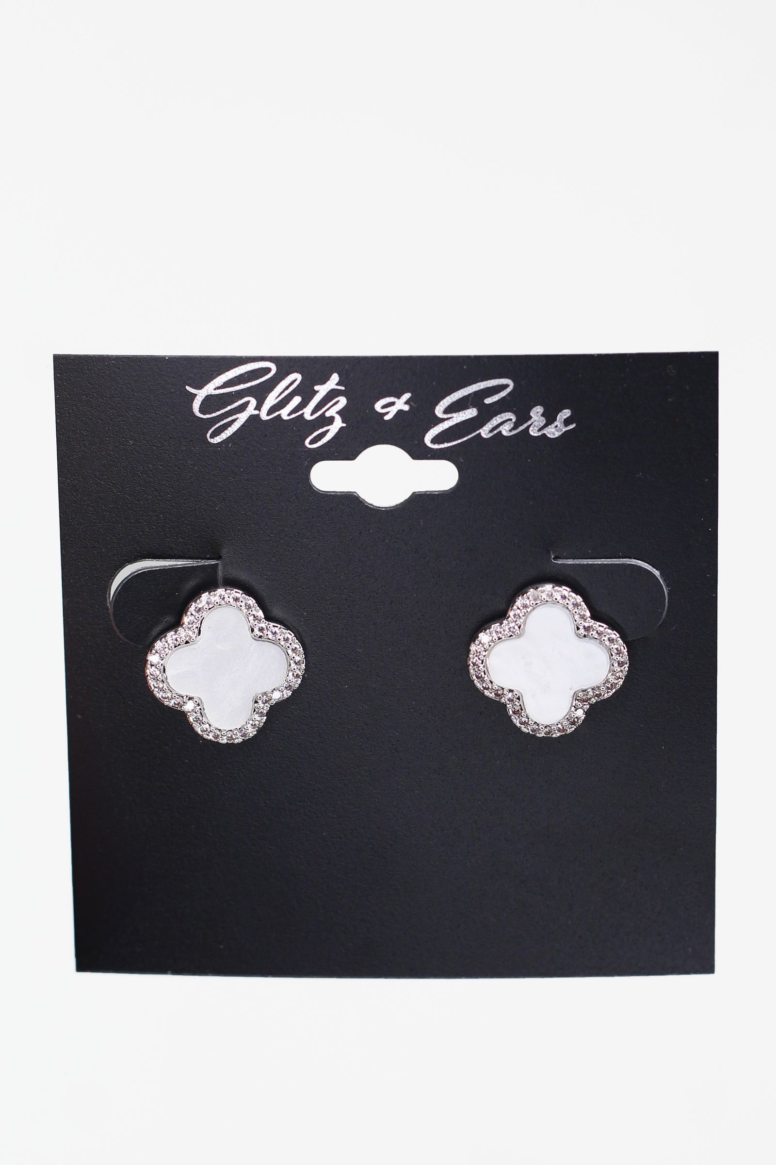 Pave Trimmed Clover Stud Earrings