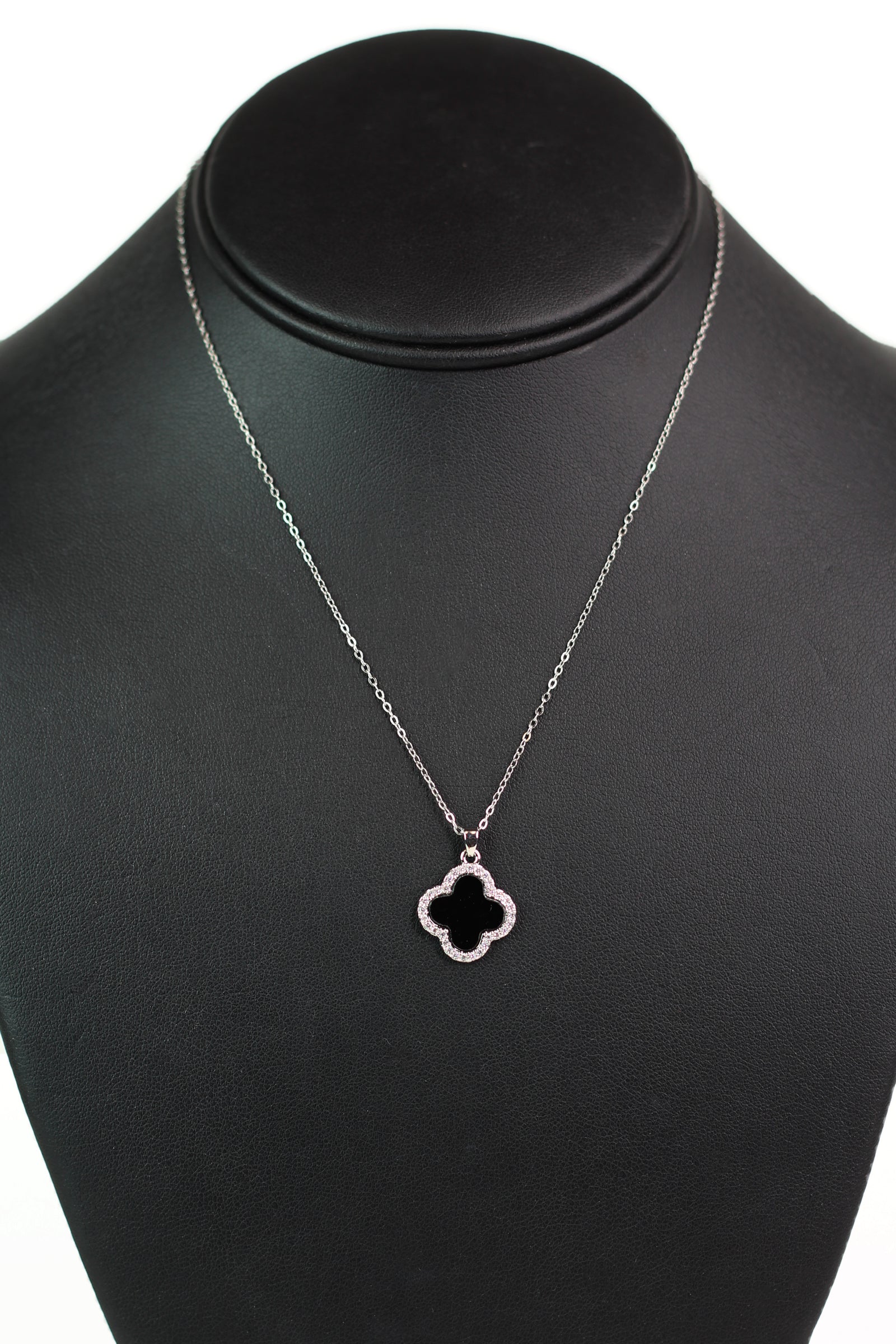Pave Trimmed Clover Dainty Chain Necklace