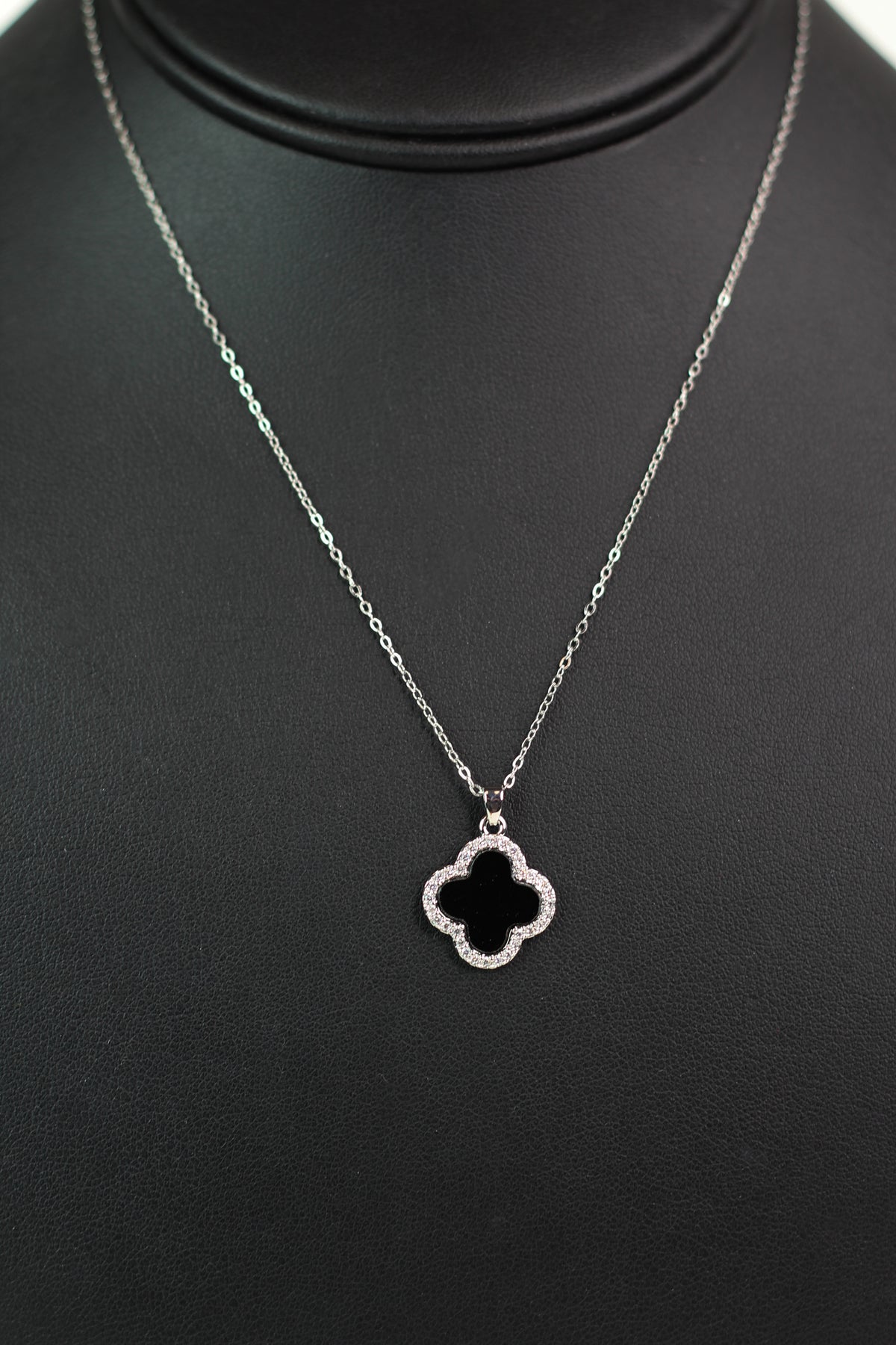 Pave Trimmed Clover Dainty Chain Necklace