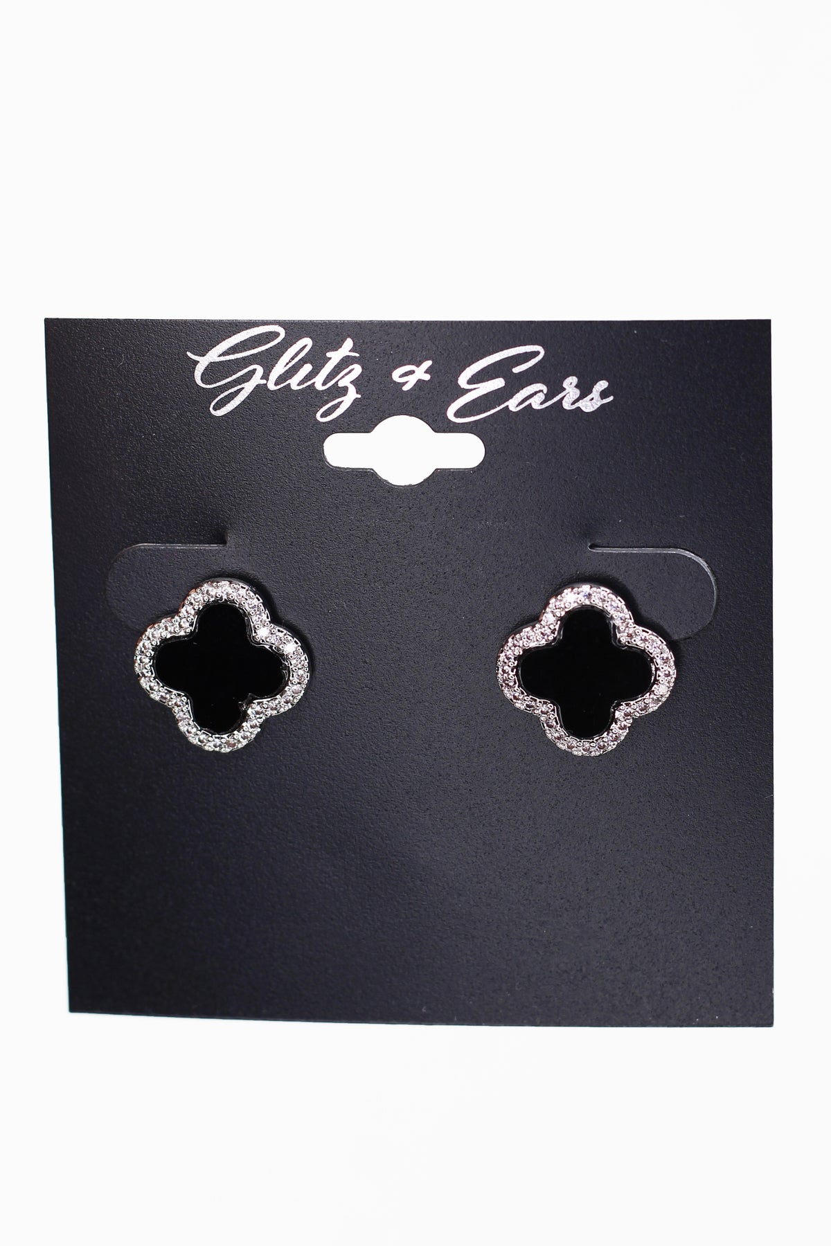Pave Trimmed Clover Stud Earrings