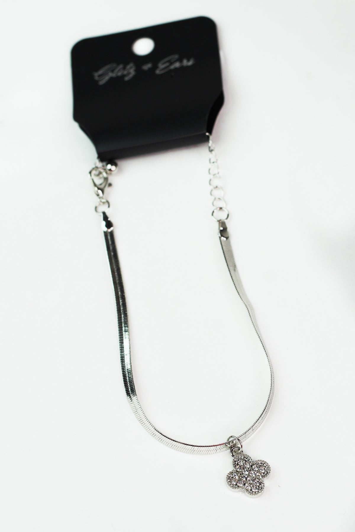 Serpentine Chain Anklet w/ Pave Clover Charm