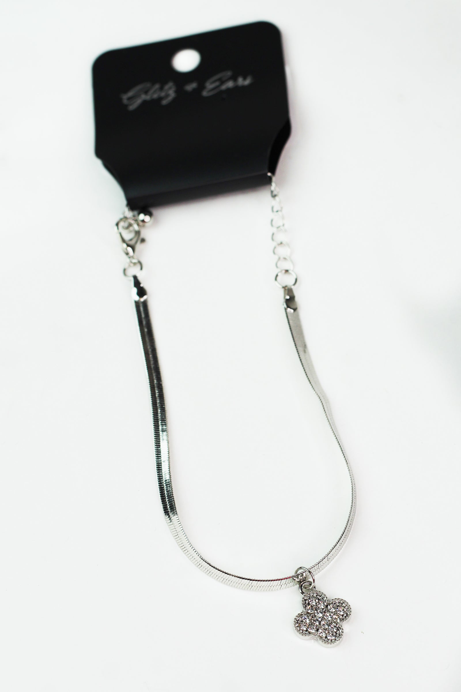 Serpentine Chain Anklet w/ Pave Clover Charm