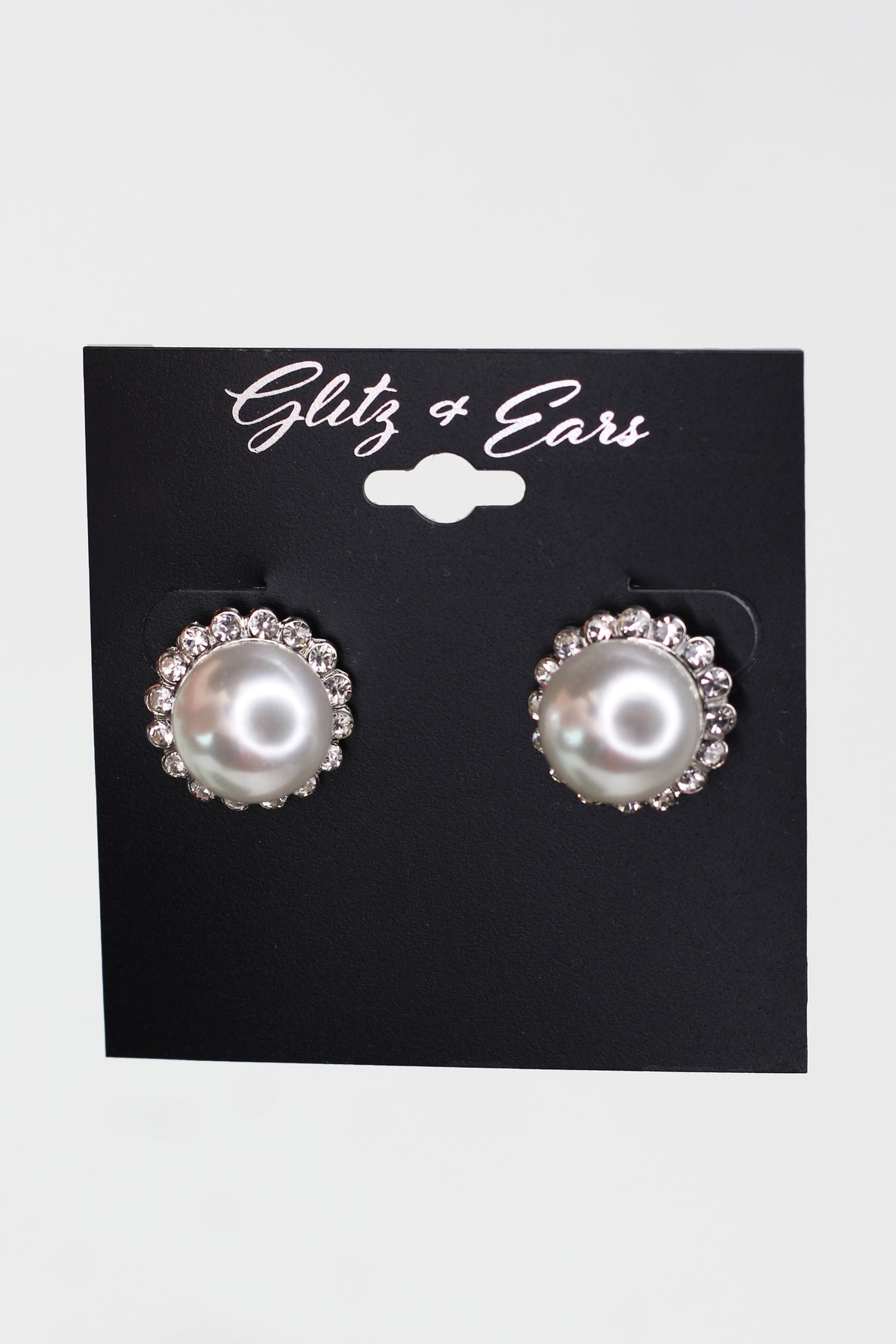 Large Pearl w/ Rhinestone Outer Stud Earrings