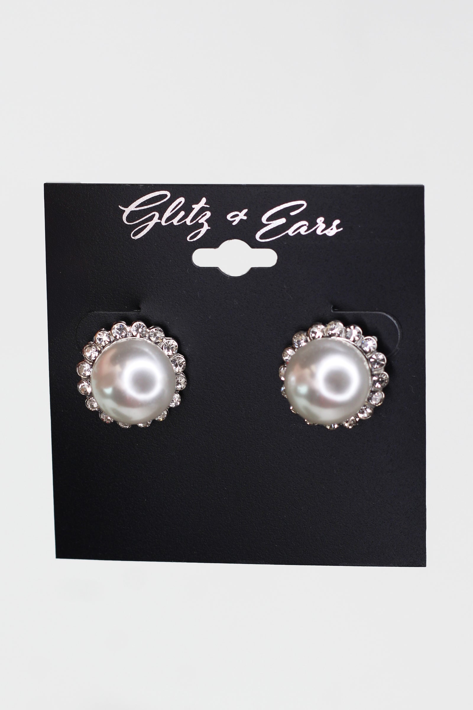 Large Pearl w/ Rhinestone Outer Stud Earrings