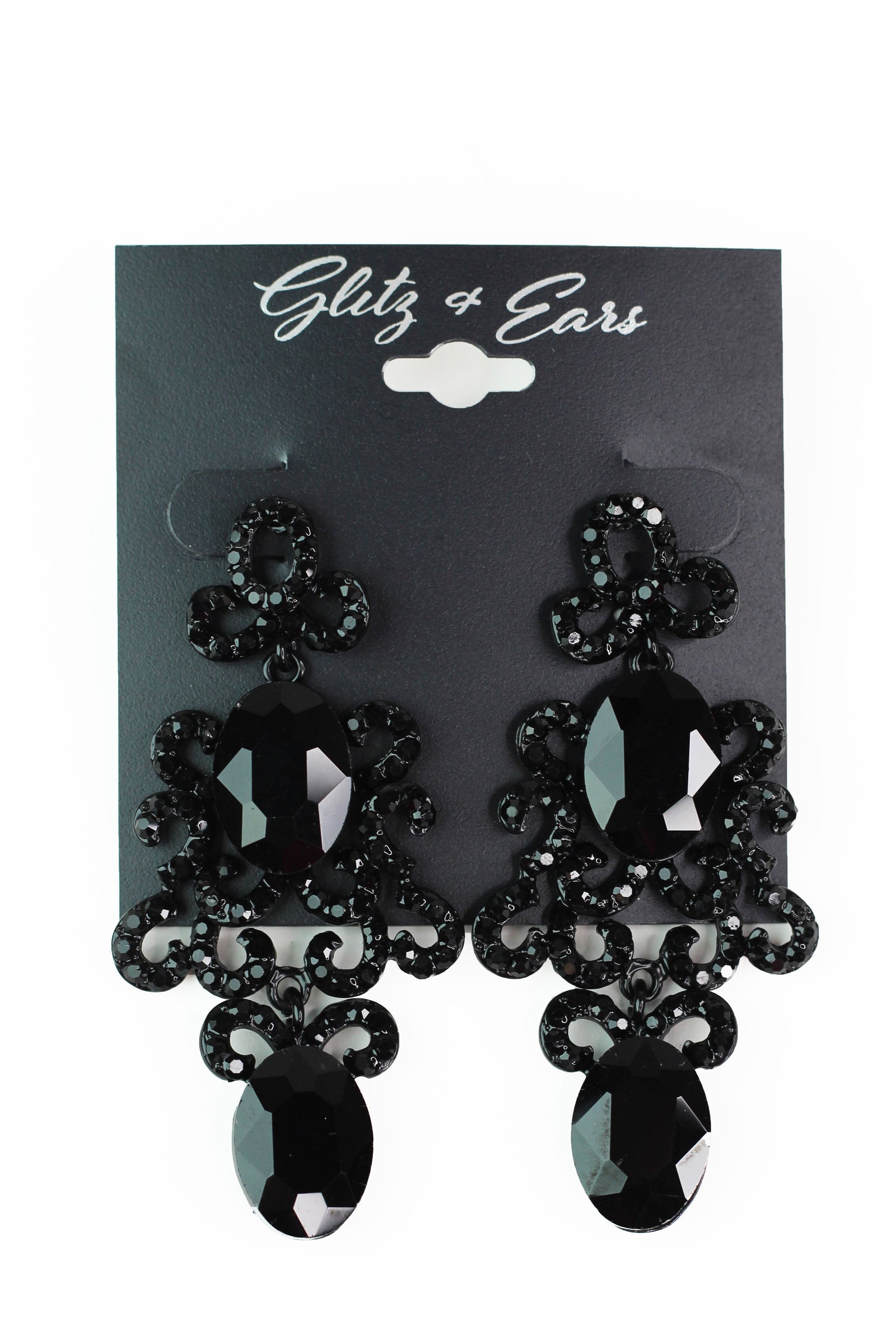 3 Part Rhinestone Swirls & Oval Stones Earrings