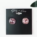 Metal Trimmed Square Rhinestone Stud Earrings
