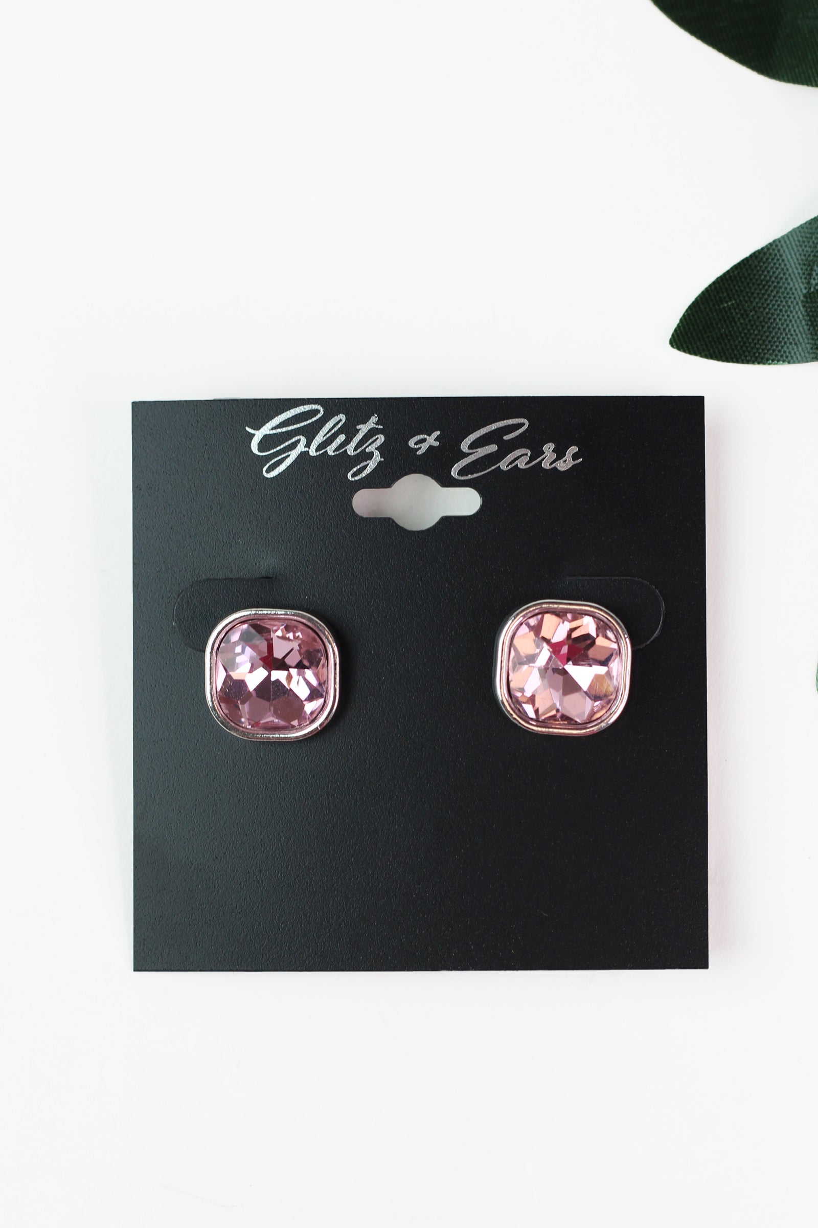 Metal Trimmed Square Rhinestone Stud Earrings