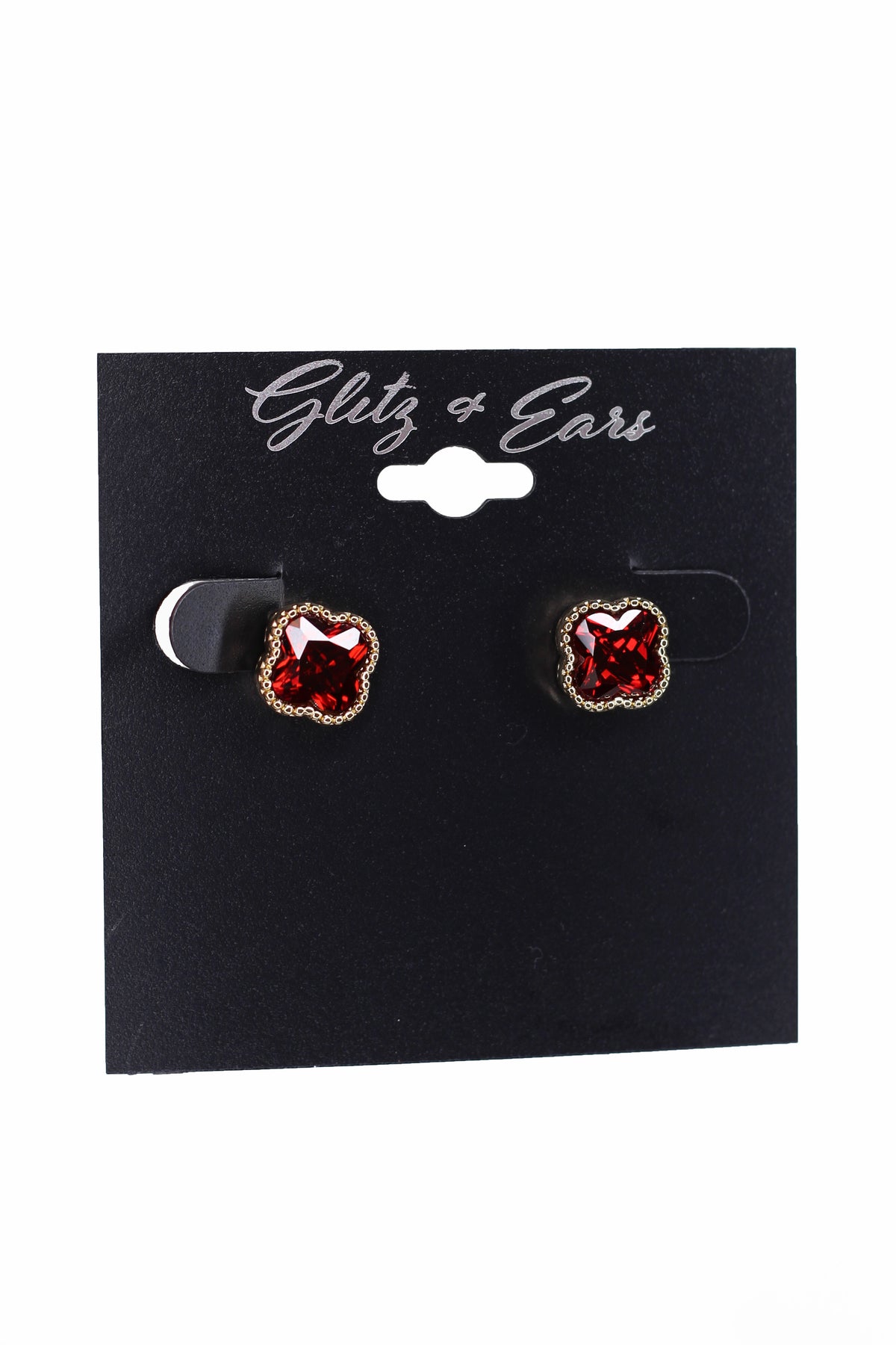 Small Metal Trimmed Stone Clover Stud Earrings