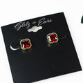 Small Metal Trimmed Stone Clover Stud Earrings