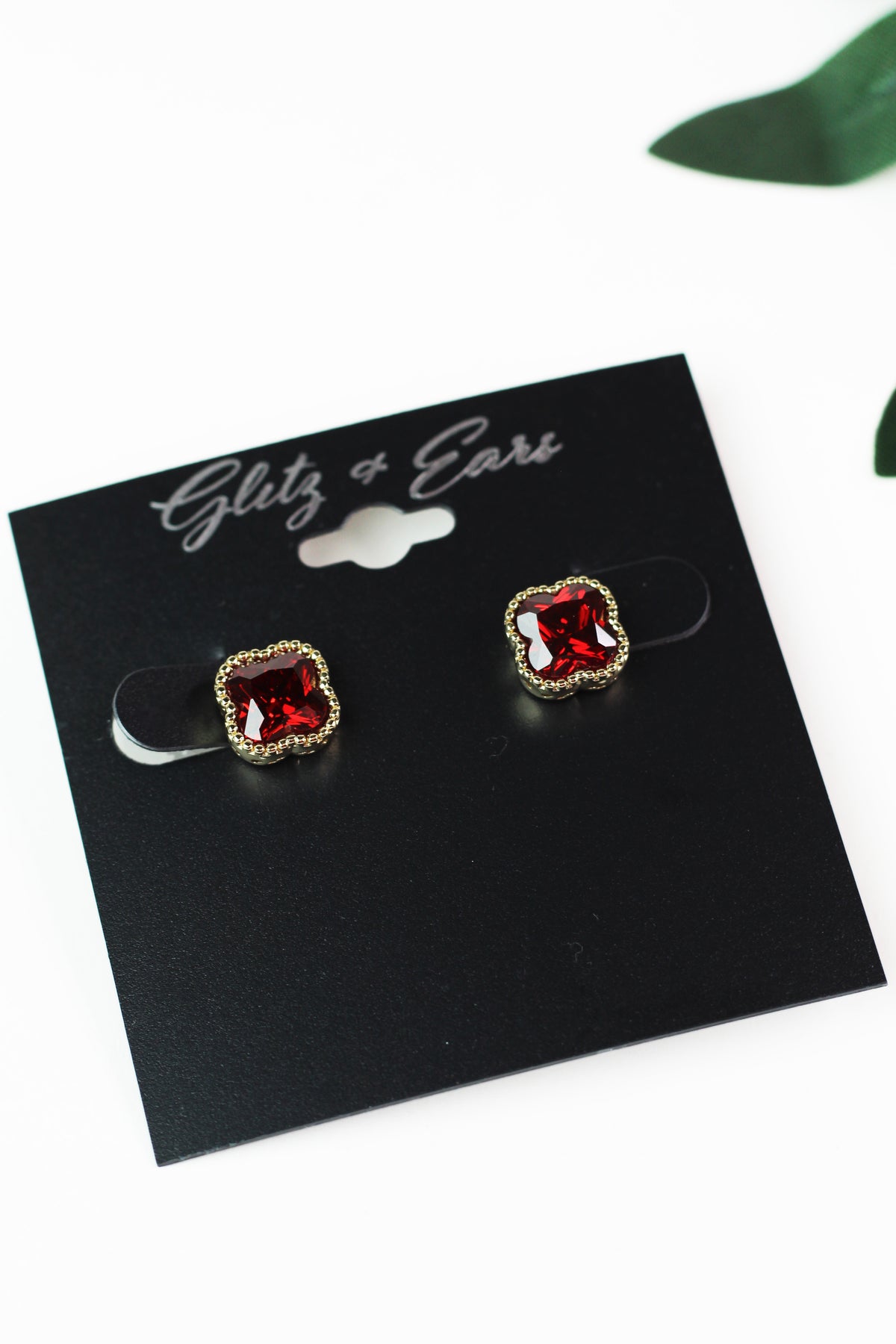 Small Metal Trimmed Stone Clover Stud Earrings
