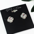 Pave Trimmed Stone Clover Stud Earrings