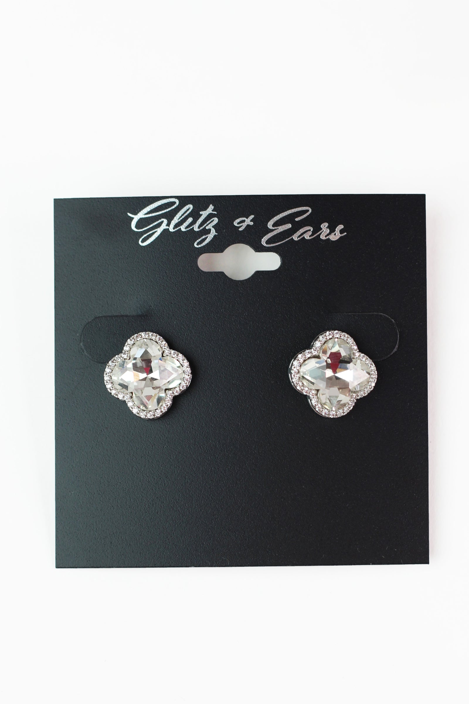 Pave Trimmed Stone Clover Stud Earrings