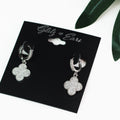 Tiny Pave Hoop w/ Dangling Pave Clover Earrings